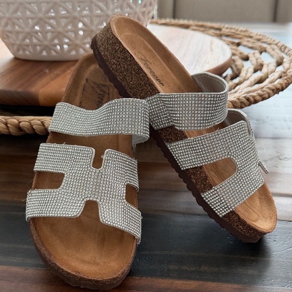 Silver Rhinestone Slide Sandals - Picture 2 of 7